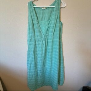 Eileen Fisher 100% Linen Dress L Teal Sleeveless V-Neck Layered Slip Midi